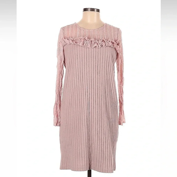Anthropologie KAS New York Textured Ribbed Lace Dress Blush Pink Size M Medium - Picture 6 of 6